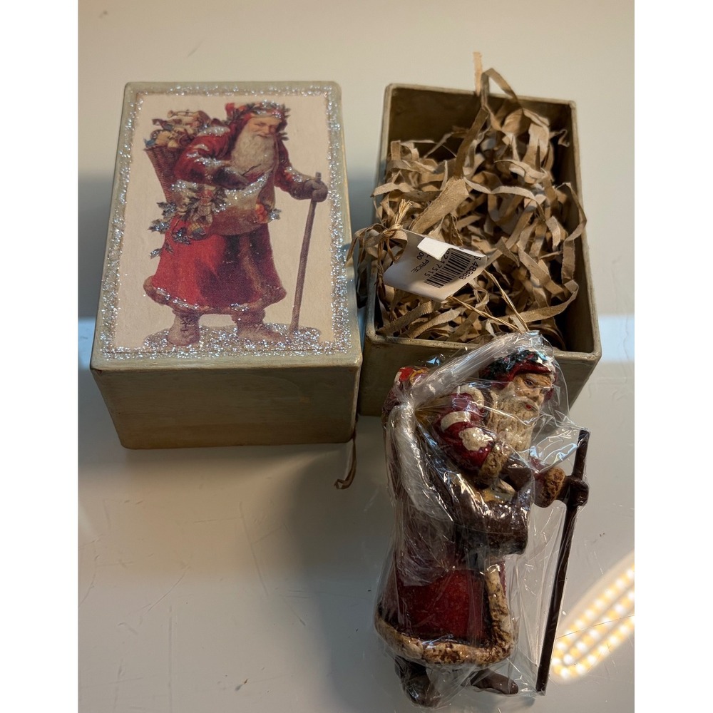 Department 56 Vintage Style Old World Santa Figurine Ornament with Gift Box